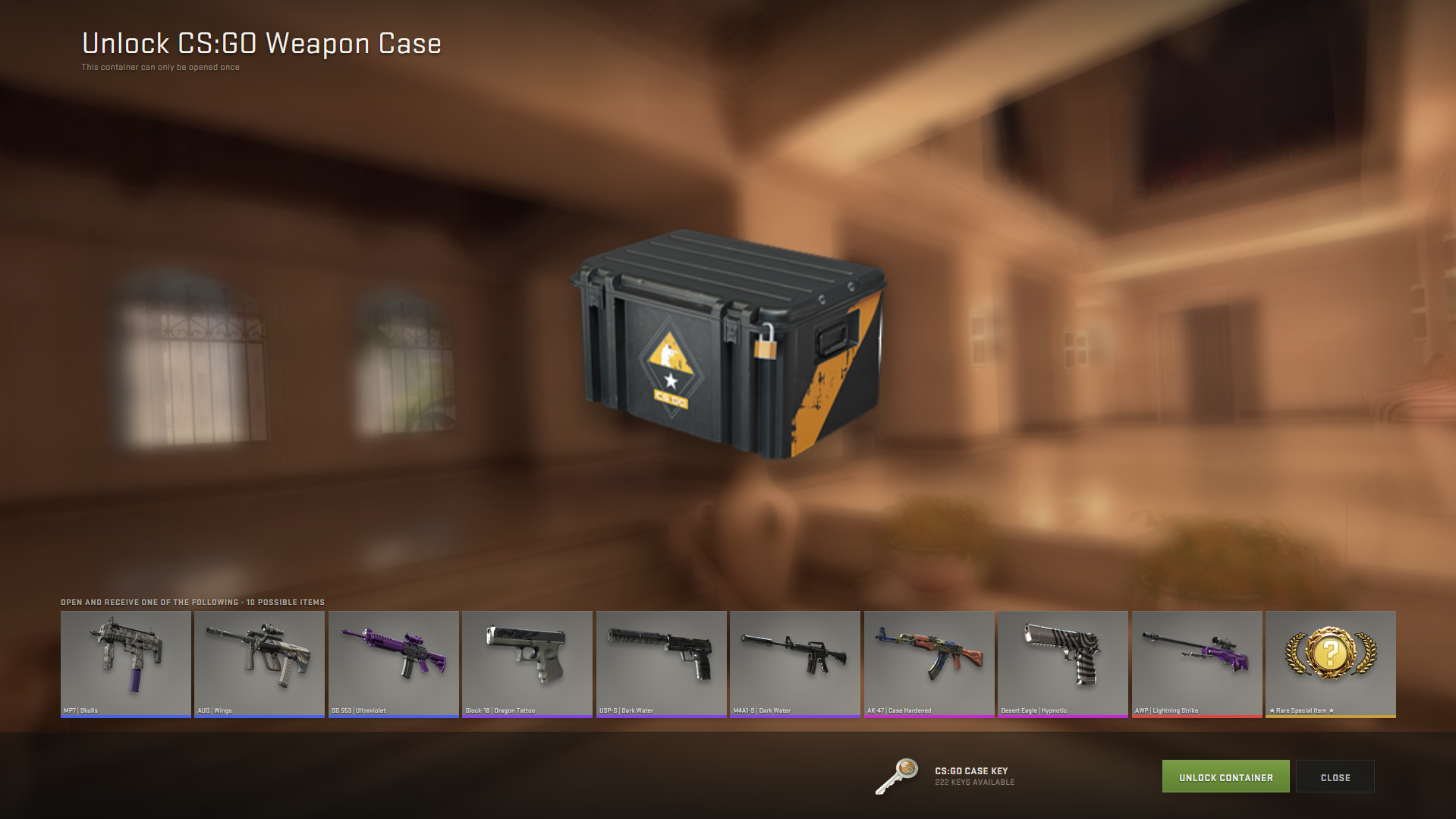 CS Simulator interface showing the Counter-Strike weapon case screen